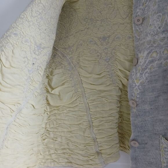 RARE Free People Wool/Cotton Fair Isle Button Sweater Grey Yellow S/M - Picture 11 of 11